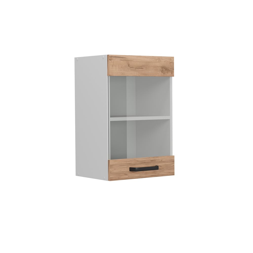 Vicco Glass kitchen cabinet Raul, Goldkraft oak, 40 cm, for flexible combination within modular kitchen systems — image 1