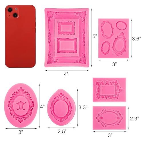 Elsjoy 6 Pack Photo Frame Silicone Fondant Molds, Vintage Picture Frame Cake Mold for Baking, Chocolate, Baroque Style by Elsjoy - Image 2