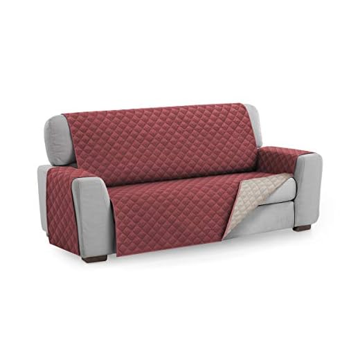 Textilhome - Funda Cubre Sofá Malu, 3 Plazas, Protector para Sofás Acolchado Reversible. Color Rojo C/4
