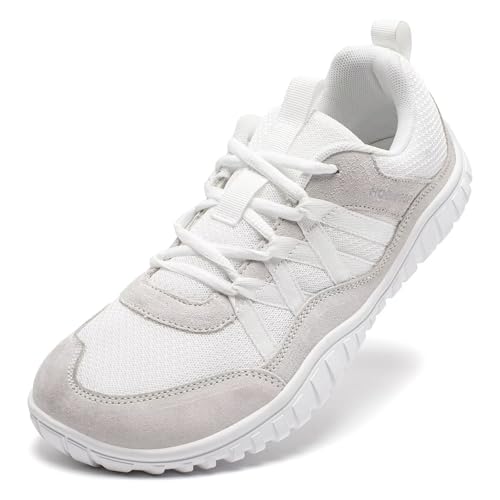 HOBIBEAR Zapatos Descalzos Anchos Hombre Mujer Zapatos para Caminar Zapatillas Trail Running | Suela Zero Drop | Ligeros y Cómodos, todo blanco, 36 EU