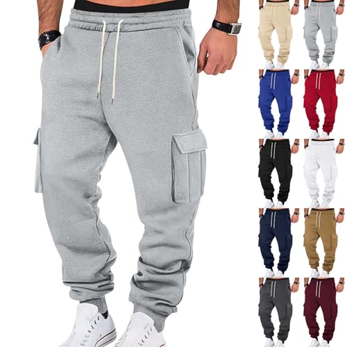 Baggy Sweatpants Men Thermal Wide Leg High Waisted Drawstring Cargo Sweatpants Gym Big and Tall Joggers with Pockets