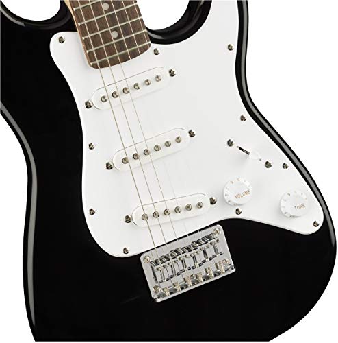 Image of Fender Squier 3 /4 Size Kids Mini Strat Electric Guitar Learn-to-Play Bundle w / Amp, Cable, Tuner, Strap, Picks, Fender Play Online Lessons, and Austin Bazaar Instructional DVD - Black