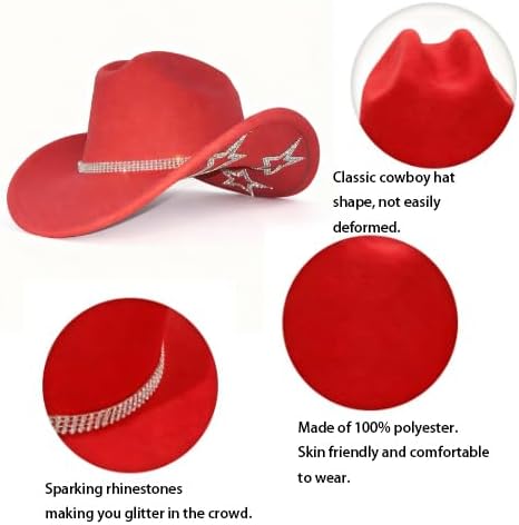 Western Womens Rhinestone Cowboy Cowgirl Hat Wide Brim Diamond Bling Cowgirl Hat for Women - Image 3