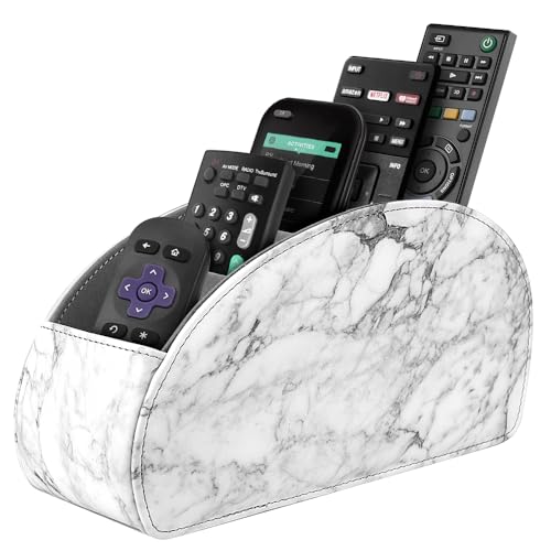Image of SITHON Remote Control Holder with 5 Compartments - PU Leather Remote Caddy Desktop Organizer Store TV, DVD, Blu-Ray, Media Player, Heater Controllers, Marble