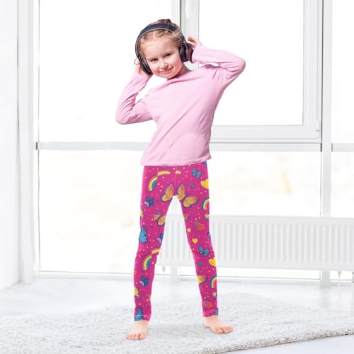 Rainbow Hearts Blue Orange Butterflies Pink Girls Leggings Kids Yoga Pants Dance Active Tights 4T4