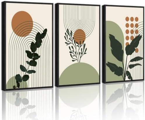 PHOPAGO Boho Plant Wall Art Green Botanical Bohemain Framed Wall ...