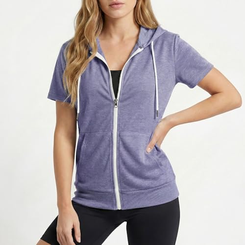 Image of GIVON Basic Lightweight Zip-Up Hoodie Long Sleeve Thin Jacket for Women with Plus Size