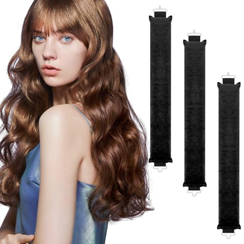 3 rulos sin calor, rizos Overnight Curls, DIY Heatless Curls Band, Overnight Blowout Rizadores sin calor, barras flexibles con ganchos, rizador de pelo sin calor, para todo tipo de cabello (negro)