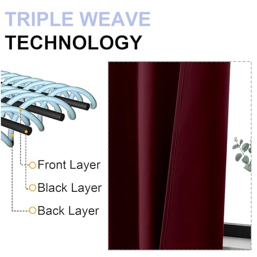 Simplebrand Ava Burgundy Blackout Curtains for Bedroom 96 Inches Long 2 Panels, Solid Thermal Insulated, Energy Saving Nursery Window Treatment Curtains Blackout Drapes, W40 x L96 Inch, Burgundy