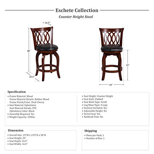 Lexicon Eschete Swivel Counter Height Barstool, 25" Sh, Cherry (Scroll Back) #TOP2