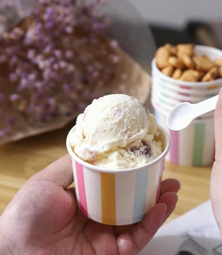Image of Winoo Design Small Ice Cream Cups Disposable - 50 PK - Paper Ice Cream Cups 4 oz Mini Sundae Bowls Treat Cups Containers (2 Assorted Designs 4oz Cups)