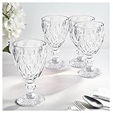 Juego de 4 copas de vino vintage reutilizables de plástico de 12 onzas, copas de agua de colores, patrón único en relieve, copas de vino irrompibles, copas de vino de alta transparencia, para bodas