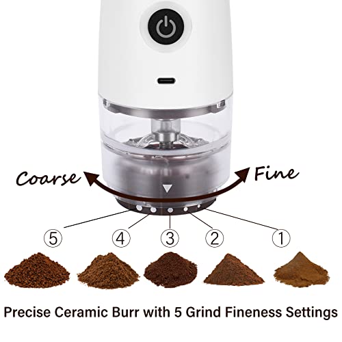 Usb Rechargeable Burr Coffee Grinder, Portable Electric & Manual Coffee Bean Grinder With Multi Grind Settings, Espresso/Drip/Pour Over/French Press, White #TOP2