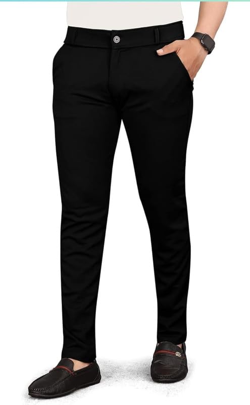 Image of VIJETA Garments for Men Lycra Blend Formal Trousers ? Smart Fit Office Wear Pants with Elastic Waistband & Zip Fly