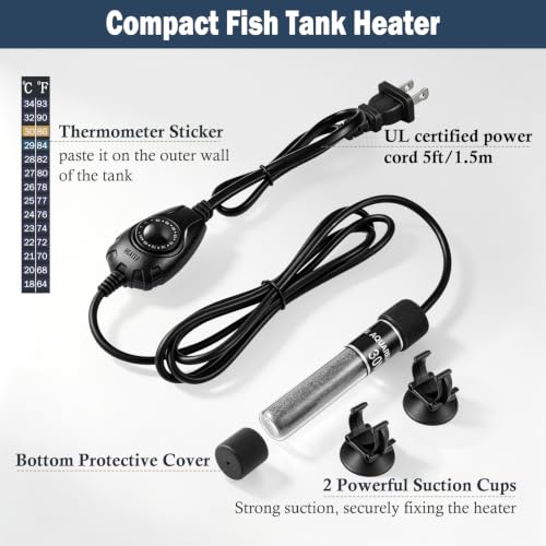 Image of HITOP 30W Finger-Sized Aquarium Heater, Mini Fish Tank Heater for 3-8Gallon