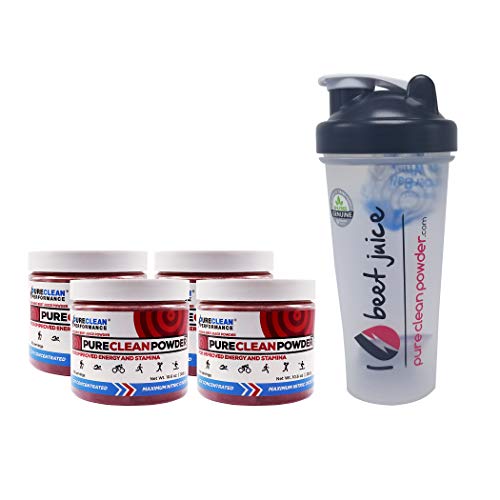 PureClean Powder Organic Beet Juice Powder, 100% Pure Red Beet Powder, Paleo-Friendly Superfood Powder, Nitric Oxide Booster, 4 Jars, 120 Servings with Free Bottle â€“ PureClean Performance