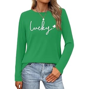 St Patricks Day Shirt Women Lucky Shamrock Long Sleeve Shirt Funny Irish Clover Graphic Tee Tops