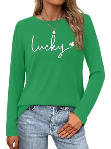 St Patricks Day Shirt Women Lucky Shamrock Long Sleeve Shirt Funny Irish Clover Graphic Tee Tops