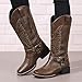 HINDOLA Mid Calf Cowboy Boots for Women Wide Calf Western Cowgirl Boot Square Toe Chunky Block Heel Classic Fashion Boots