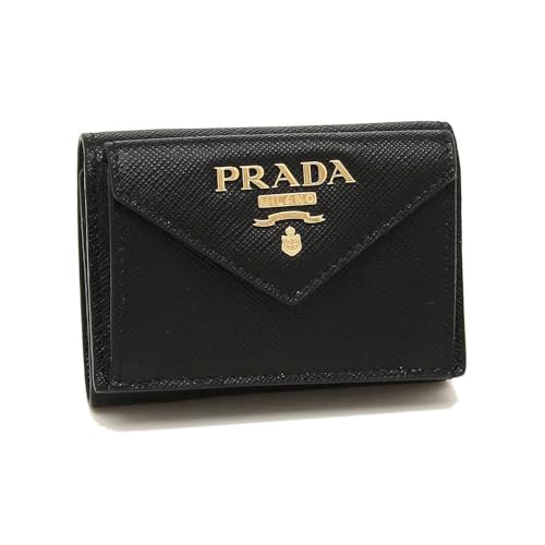 [プラ.ダ] 財布(三つ折り財布) 1MH021 ネロ サフィアーノ レザー メタル レタリング ロゴ ミニ トライフォールド ウォレット レディースミディアム財布 ブランド[並行輸入品] (ブラック)