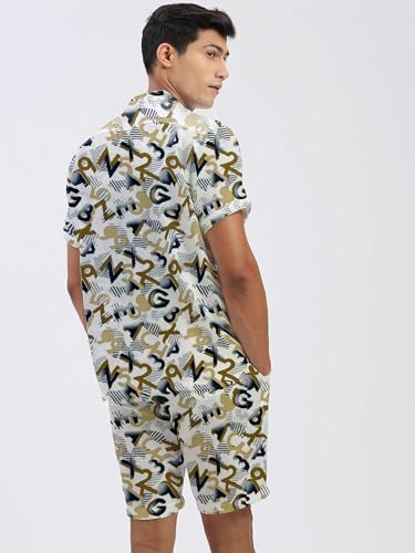 Image of Amazon Brand - Anarva Mens Camouflage Printed Co-ord Set | Half Sleeve Shirt and Shorts Set | Casual Summer Outfit for Beach, Travel, Vacation -