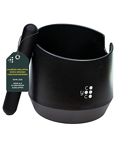 COYOOCO Abklopfbehälter für Siebträger | Optimale Größe mit 15cm Durchmesser | Stabiler Stand & modernes Design | Profi Siebträger Zubehör | Schwarz Cover