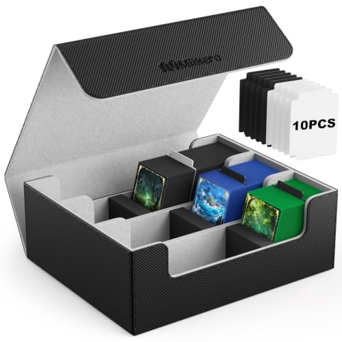 Image of Mlikero Trading Card Storage Box, Bulk Card Storage for 1800+ Sleeved Cards, PU Leather Magnetic Closure Card Organizer with 10 Dividers & 3 Foam Stoppers, Fit for MTG, TCG and Sports Cards