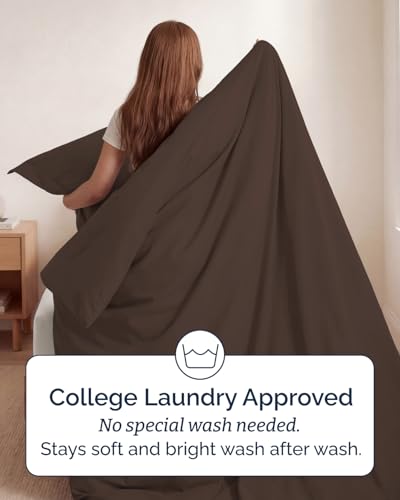 Image of Duvet Cover Twin /Twin XL Size Set - Extra Soft Twin /Twin XL Duvet Cover 68 inch x 90 inch with 1 Pillow Sham for Women, Men, Kids & Teens - Comfy, Easy-Care & Fade Free with Zipper Closures and Ties (Brown)
