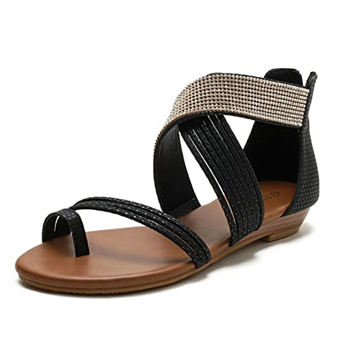 ls Women's Leather Shoes Comfortable Platform Flat Bottomed Women's Casual ls Bohemia (Color : Black Size : 11) (Black 7) - Main Image