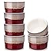 LOVECASA Moldes para Soufflé Creme Brulee Postre Ramekins, 300ML, Juego de 6 Mini Cuencos Moldes para Hornear de Cerámica, Rojo Degradado