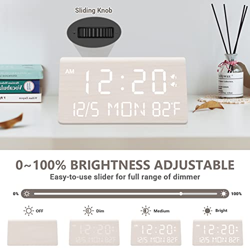 Fomobest Wooden Digital Alarm Clock, 0-100% Dimmer, Dual Alarm Settings, Weekday/Everyday Mode, 9 Mins Snooze, 12/24H, Temperature And Date Display, Modern Clock For Kids Bedroom Living Room #TOP1