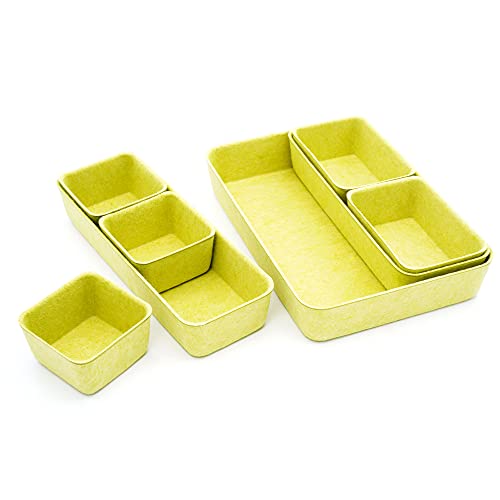 Image of Welaxy Drawer organizers trays Felt storage bin home office Desk Minimalist Lifestyle Natural Shallow Box 8-Piece holiday gift solution (Linden green)