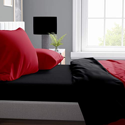 Adam's 4PC Duvet Cover Quilt Cover Complete Bedding Set Reversible Extremely Soft & Durable Comforter Cover Anti Allergic Microfibre Cover With Free Fitted Sheet Included Red Black Double - Image 4