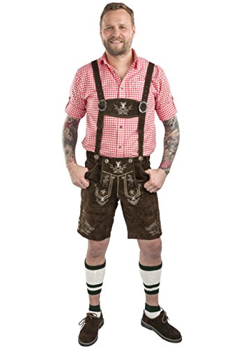 Men`s Pants Lederhosen Original Oktoberfest Costume Alpenjaeger (US:36"/EU:52) Dark Brown