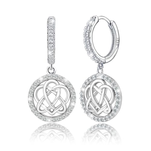 Celtic Knot Earrings for Women S925 Sterling Silver Heart Knot Hoop Earrings Cubic Zirconia Knot Round Dangle Earrings for Sensitive Ears Irish Celtic Jewelry Gift for Christmas Birthday by JANIEYS - Used condition - US$12.81
