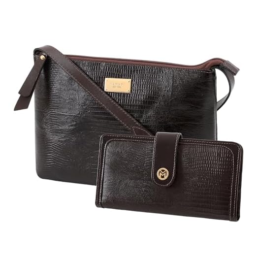 Mariart 2190 + 100 Kit de Bolsa Transversal e Carteira em Couro Bovino Legítimo (Café)