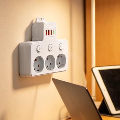 Regleta con puertos USB de alta capacidad: extensor de enchufe para escritorio y hogar 3