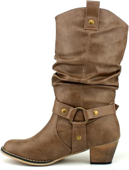 Women's Western Cowboy Pointed Toe Knee High Pull On Tabs Boots, TPS Wild-02 Taupe Size 94