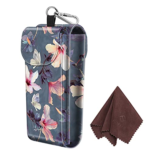 Image of FINTIE Double Glasses Case with Carabiner Hook, Portable Vegan Leather Eyeglass Case Anti-scratch Sunglasses Pouch