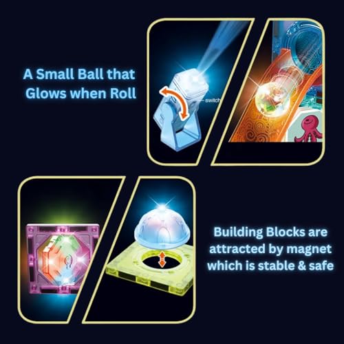 Image of Light-up Magnetic Building Tiles Set, 49 Pieces, Educational STEM Construction Toy with Glowing Balls and Spotlights, Ages 3+ (Light Magnetic Blocks)