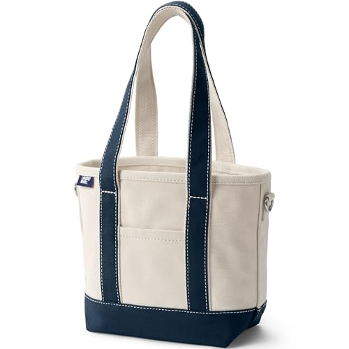 Image of Lands' End Open Canvas Tote Small Long Handle Natural /radiant Navy
