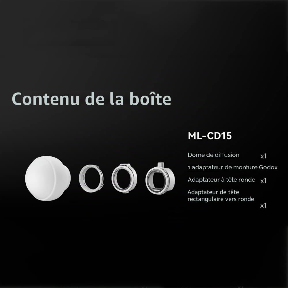 Godox ML-CD15 Diffuseur Dôme avec 3 Types D'adaptateurs, Dôme de Diffusion Silicone pour Godox V1 V1Pro V100 TT685II V860II V860III AD100Pro AD200Pro AD200ProII AD300Pro AD300ProII AD400Pro ML30Bi