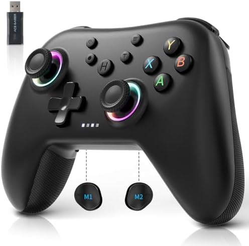 （22:30時点） AceGamer Aurora pc コントローラー 2.4Gレシバー付きワイヤレスコントローラー Turbo連射 振動調整機能搭載 低電力警告 LEDライト 1000mAh大容量バッテリー Switch/Switch2/PC/Android/iOS/Steam Deckに対応でき