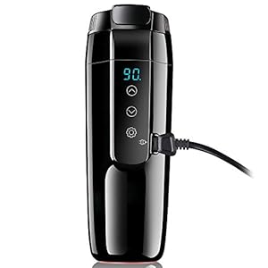 12V Car Travel Electric Kettle, Car Heating Mug with Anti-Spill Lid, Portable Coffee Travel Cup 20℃~90℃ Variable Temperature Control Kettle for Tea/Milk, 304 Stainless Steel Bottle, 70W Quick Heating