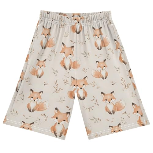 Watercolor Fox Sleep Shorts Summer Pajama Shorts Elastic Waist Sleep Bottoms with Pockets 6-14 Years