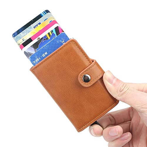 Business Card Holder Card Holder Automatic Wallet Aluminum Alloy Card Case Anti-Degaussing Anti-Theft RFID Aluminum Bank Credit Card(Coffee)3