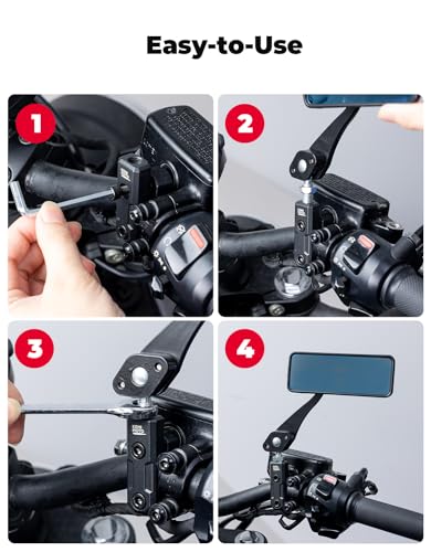 KEMIMOTO 10MM Motorrad Spiegelhalterung, 2 Stück Aluminium Spiegel Lenkerhalterung für Universal 22mm Lenker, Schwarz