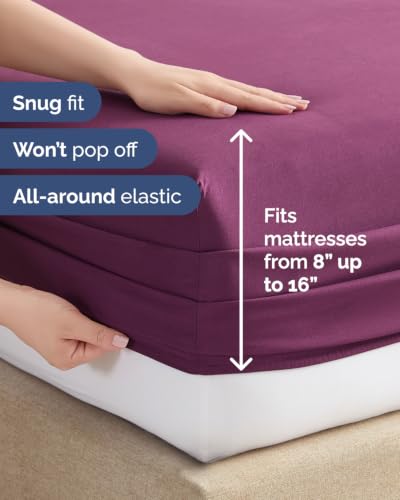 Image of Split King 7 Piece Bed Sheet Set - Soft, Breathable & Cooling - Deep Purple