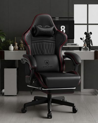 Image of GTPLAYER Gaming Chair for Adults, Ergonomic Video Game Chairs, Footrest & Linkage Armrest, Reclining High Back Silla Gamer with Speakers for Home Office, Ace Pro, Black & Red