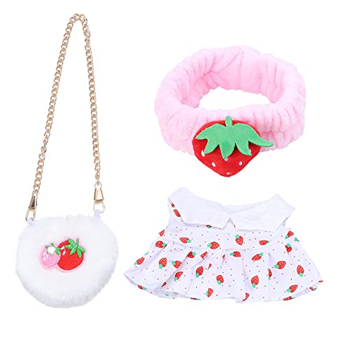 Predolo Soft Plush Doll Clothes Costume Casual Set Headband Outfits Handmade Doll Dress Mini Plush Toy Clothes For Girls Dolls 25-30Cm Plush Dolls, Strawberry #TOP1